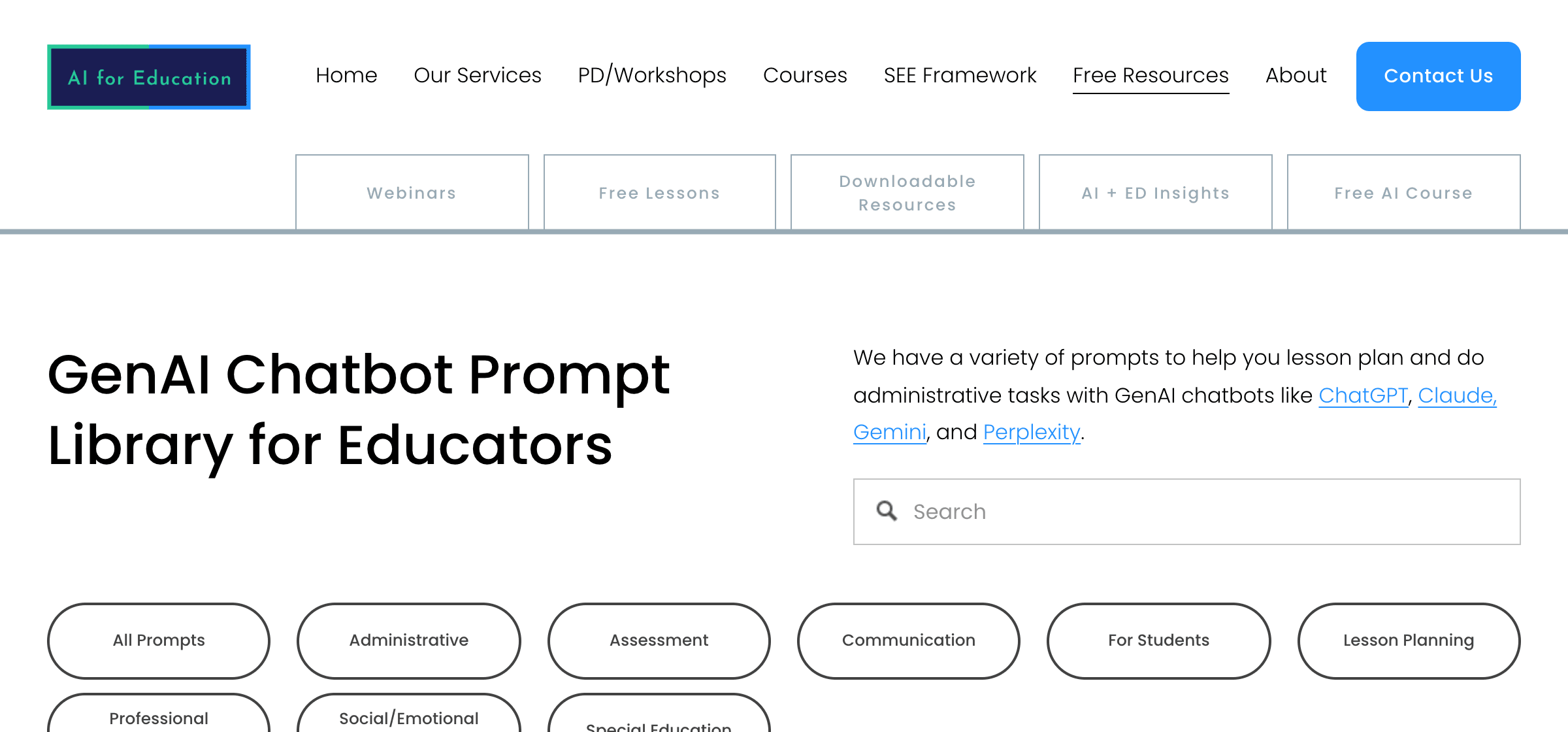 The GenAI Chatbot Prompt Library for Educators, published by AI for Education.